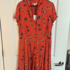 Emily and Fin Hot Orange Rollerskate Printed Midi Dress NWT